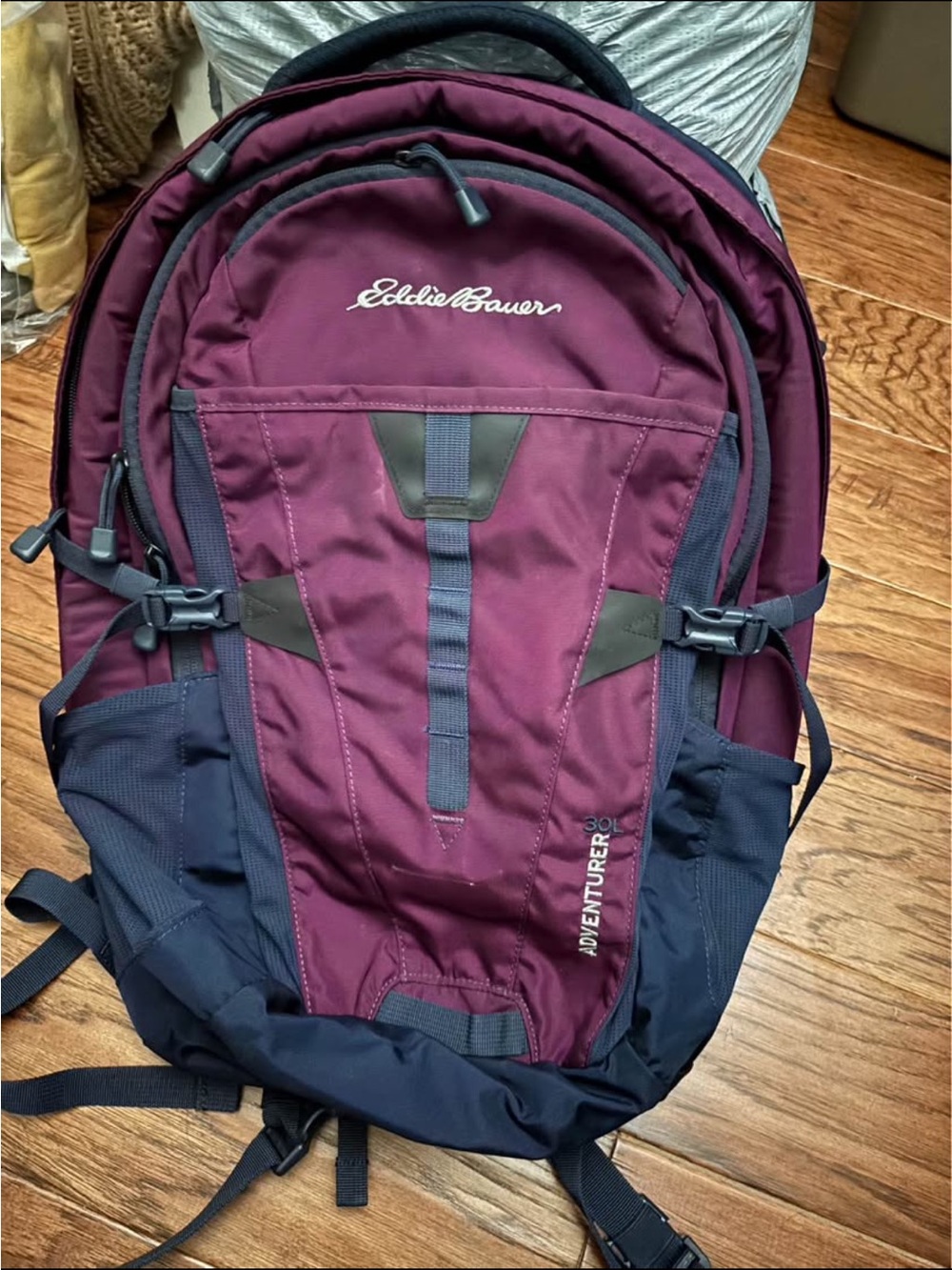 Eddie Bauer Burgundy and Navy Adventure Backpack